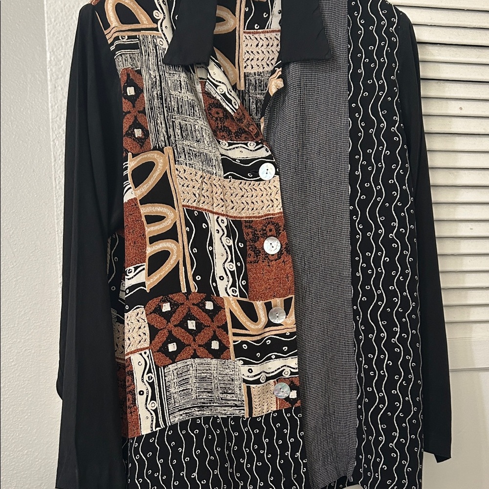 AIMEE D. Artistic Patchwork Blazer with Black Accents